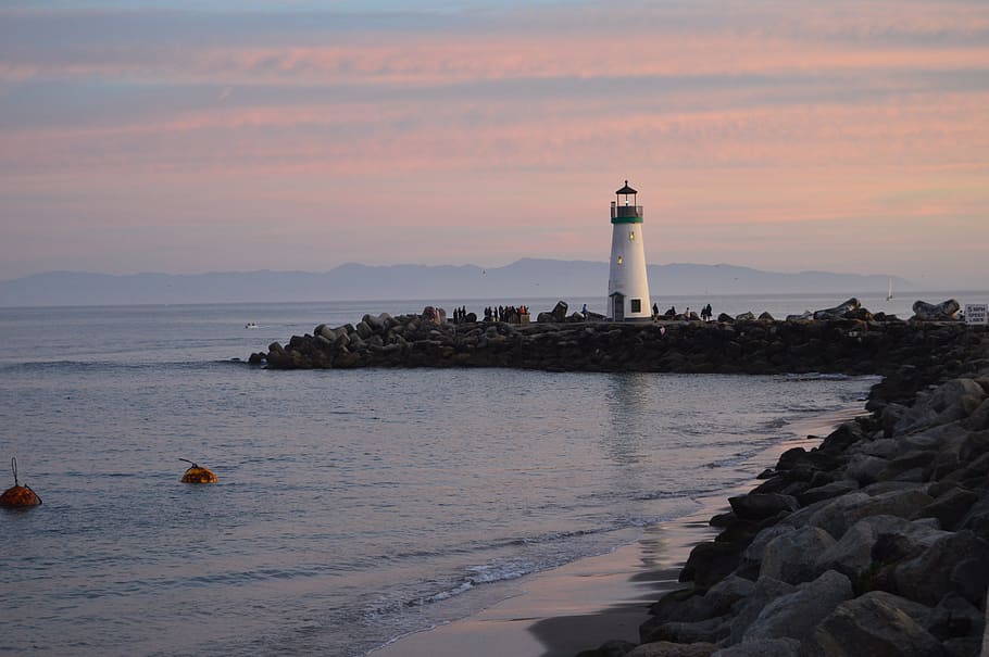 white lighthouse under blue sky, Harbor, Maritime, Evening HD wallpaper