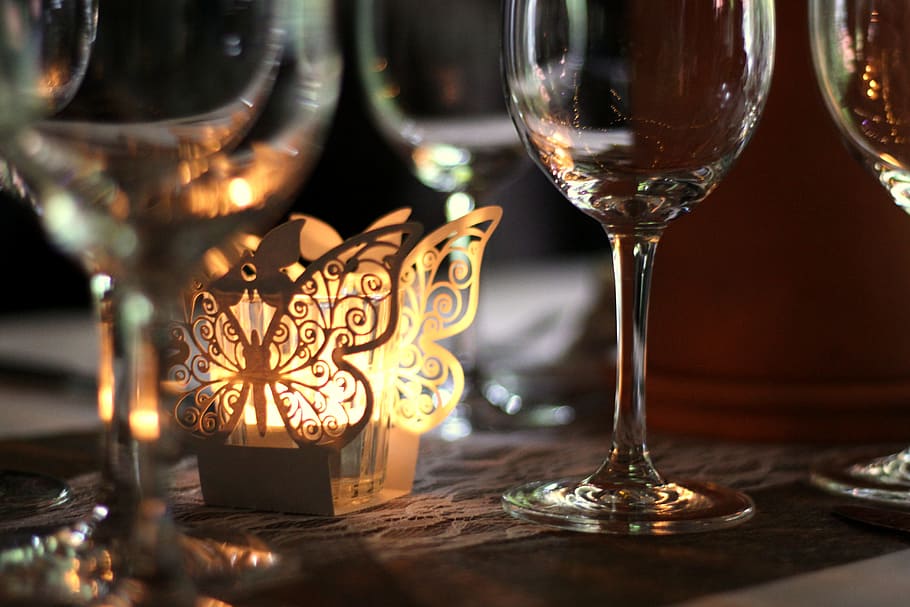 table, decoration, table decorations, tealight, candle, glasses HD wallpaper