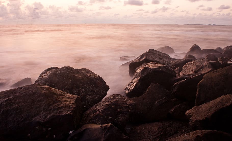 waves, rock, ocean, sea, seascape, water, coast, coastal, marine HD wallpaper