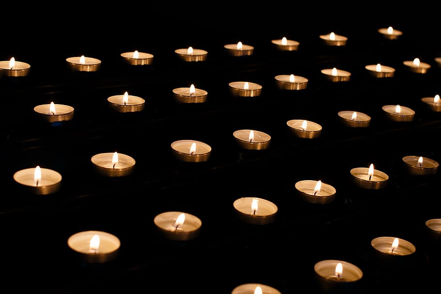 tealight candle lot, memory, requiem, mourning, remembrance, dead, HD wallpaper