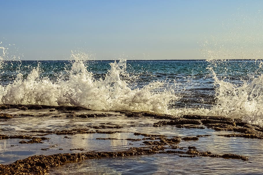 Wave, Splash, Smashing, Spray, Foam, drops, water, liquid, sea HD wallpaper