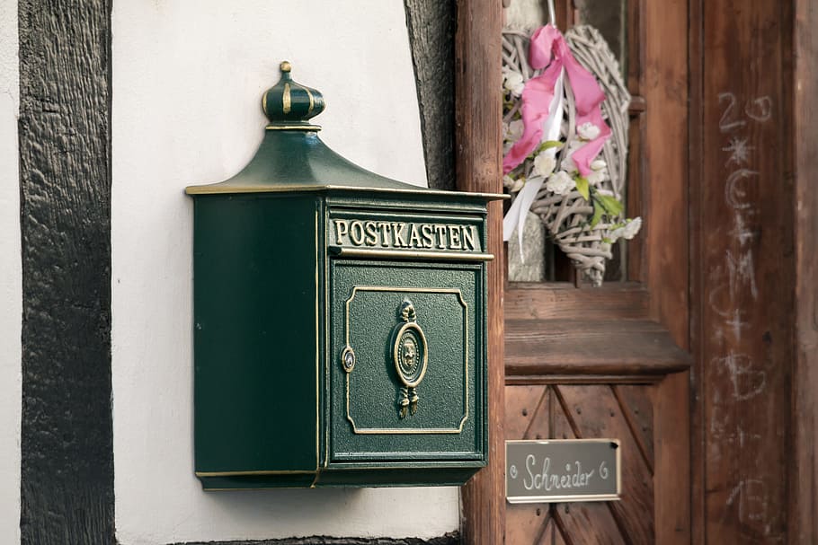 Mailbox, Post, Letter, Boxes, Green, Gold, letter boxes, blacksmithing HD wallpaper