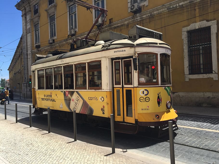 old, lisbon, rail traffic, tram, nostalgia, transport, spain HD wallpaper