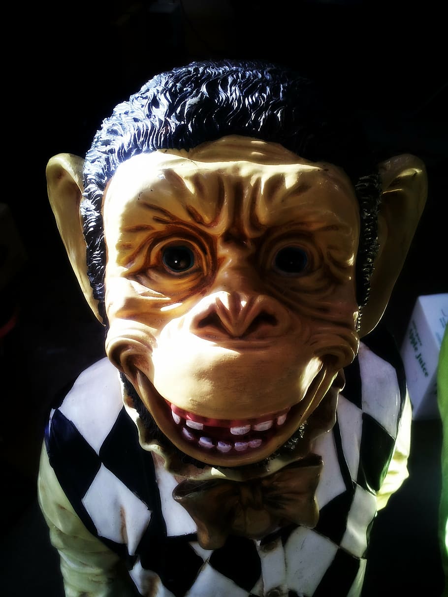 monkey, mask, creepy, ape, portrait, representation, close-up HD wallpaper