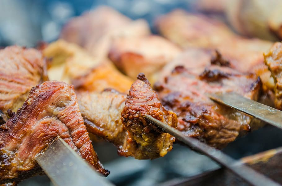 grilled skeward, shish kebab, barbeque, bbq, feast, meat, skewers, HD wallpaper