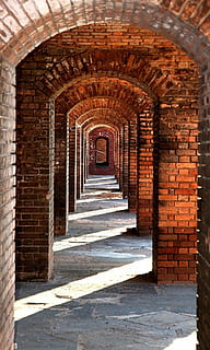 hallway with concrete archs, arcade, arches, architecture, old HD wallpaper