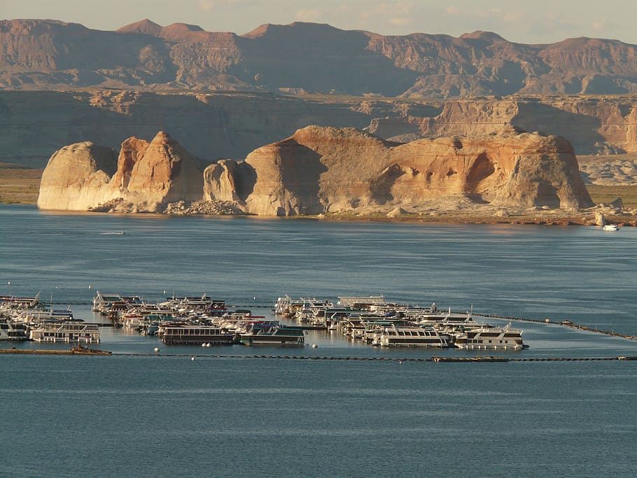 ship, shipping, port, boot, lake powell, reservoir, water, landscape HD wallpaper