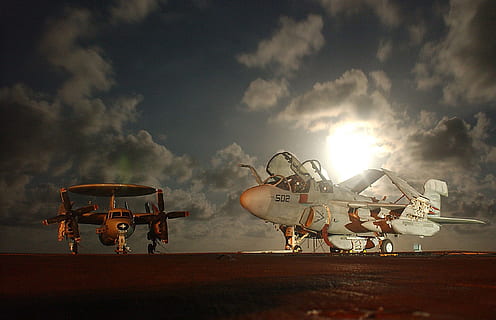 two white and brown planes under cloudy sky, clouds, aircraft HD wallpaper
