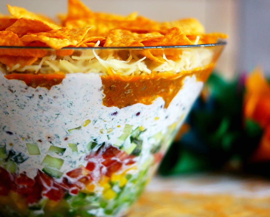 Tortilla, Salad, Barbecue, Food, summer, chips, drinking glass, HD wallpaper