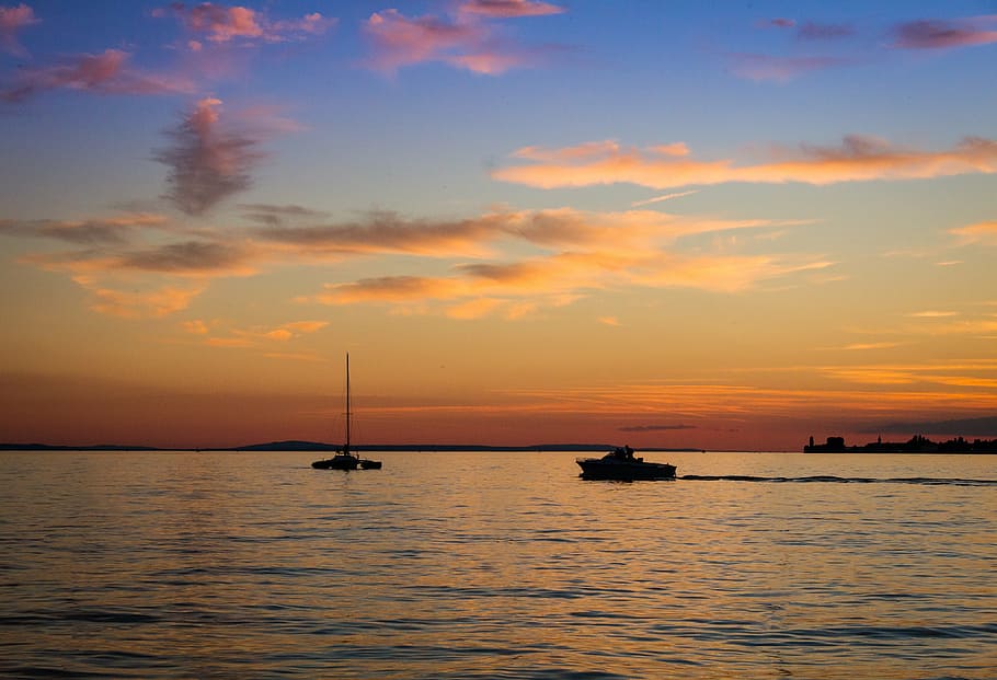 sunset, lake constance, nautical vessel, water, sea, transportation HD wallpaper