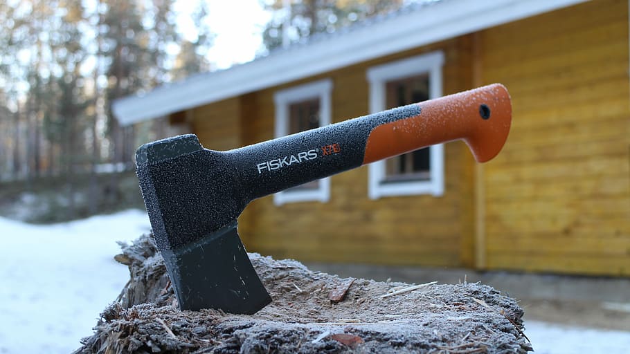 Axe, Chop, Firewood, Cottage, Winter, wood - Material, outdoors HD wallpaper