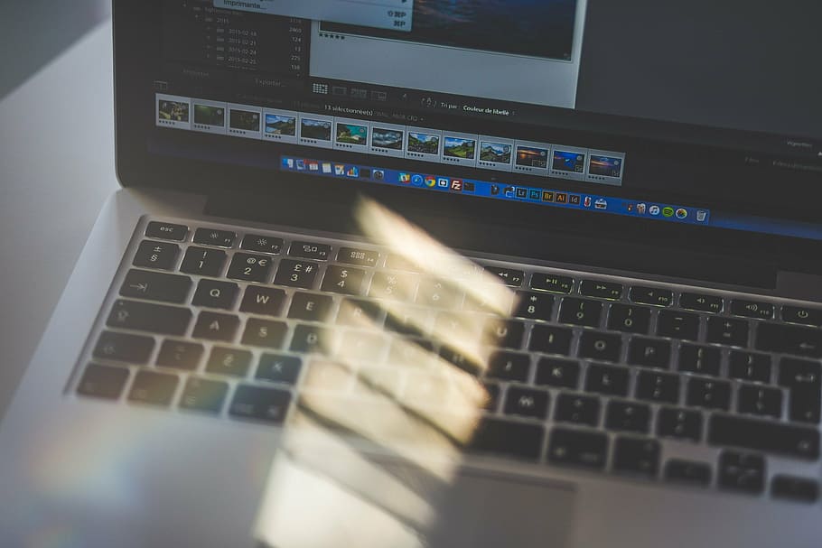 MacBook Pro powered-on, turned, laptop, computer, browse, research HD wallpaper