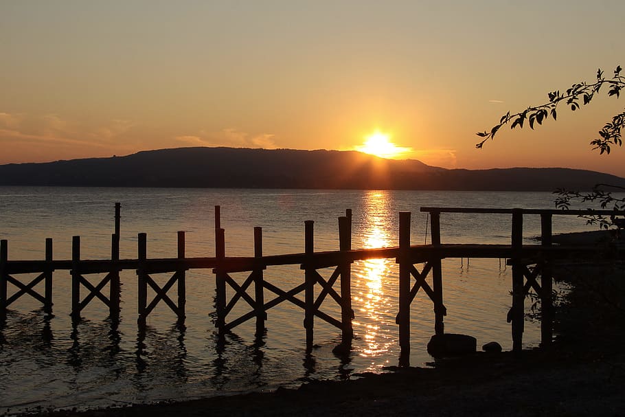 web, sunset, water, abendstimmung, nature, rest, sky, beauty in nature HD wallpaper