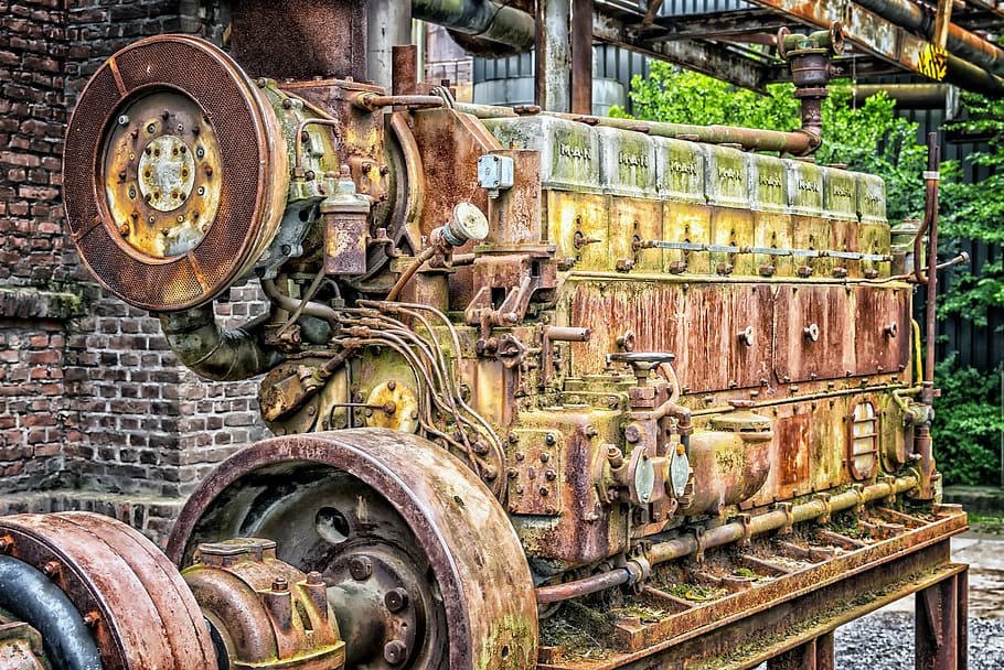 rusty brown engine near wall, motor, one, machine, technology HD wallpaper
