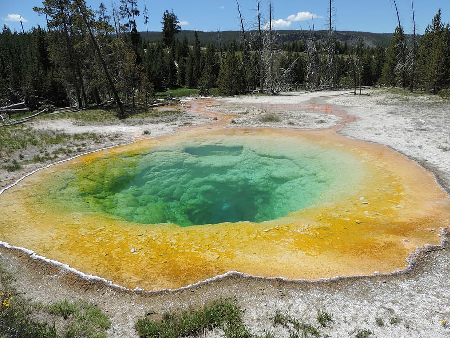 2732x768px | free download | HD wallpaper: Yellowstone, Hot Spring ...