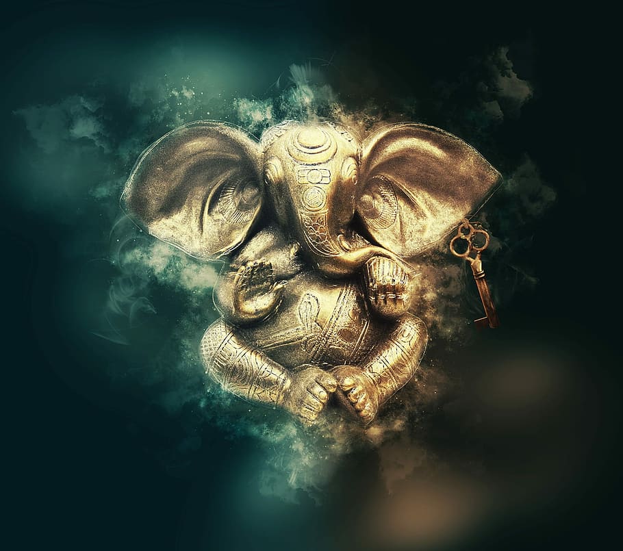 illustration of gold Lord Ganesha figurine, god, pay, religion