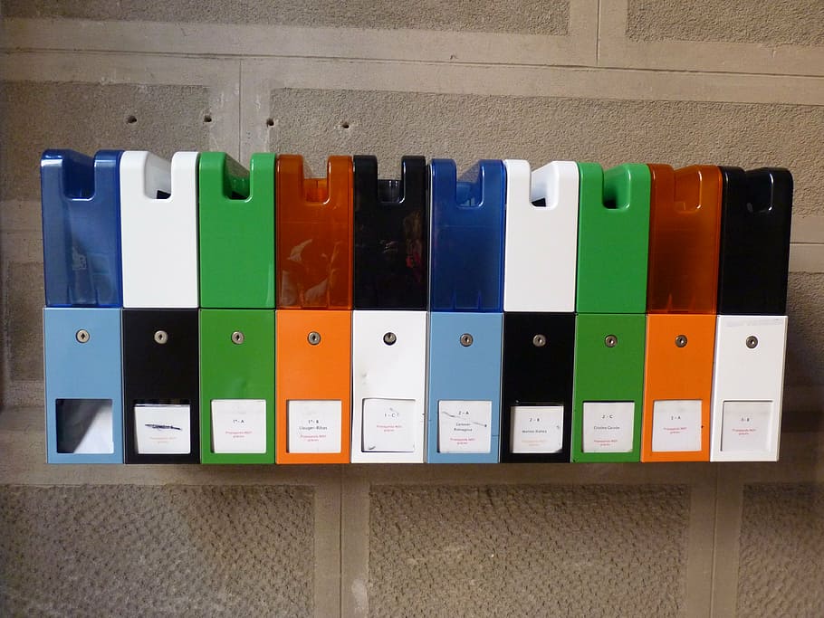 mailbox, post, send, multi colored, choice, indoors, in a row HD wallpaper