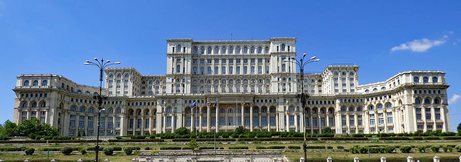 white mansion during daytime, bucharest, romania, building, parliament, HD wallpaper
