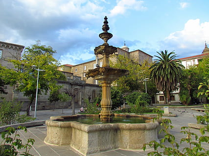 alameda, ourense, plaza, source, stone, galicia, center, water HD wallpaper