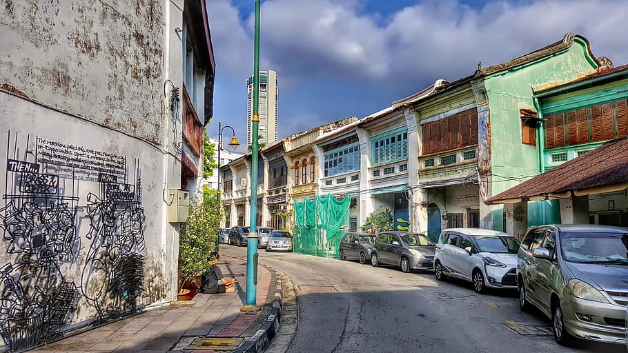 vehicles parked near buildings at daytime, penang street view, HD wallpaper
