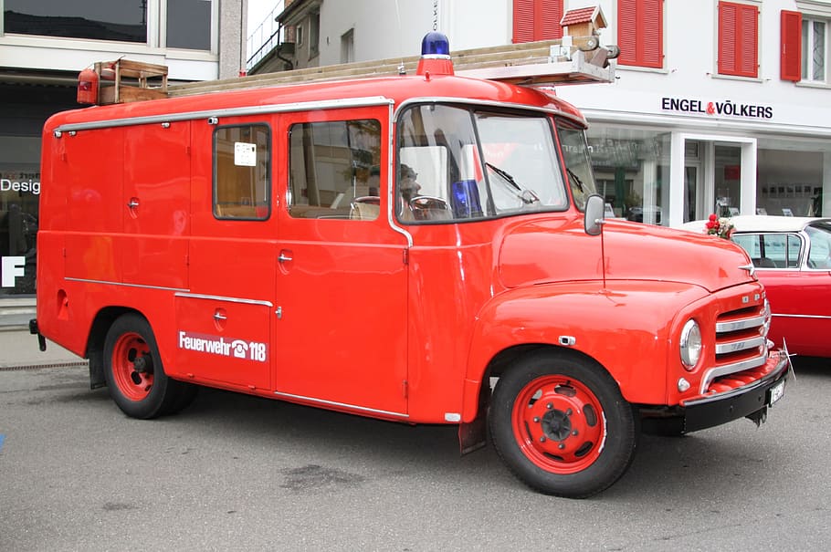 fire, oldtimer, red, fire truck, auto, historically, nostalgic HD wallpaper