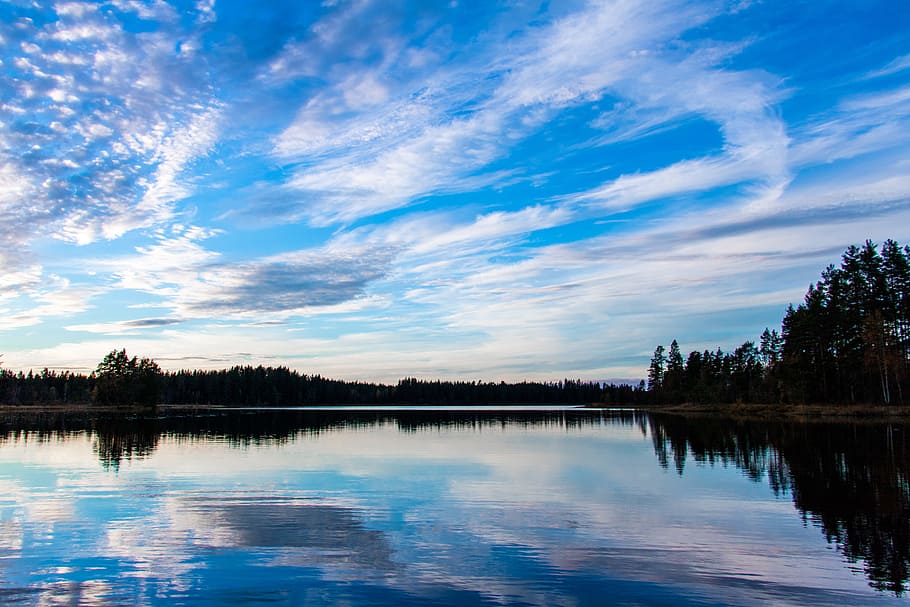 sea, nature, sky, water, clouds, forest, idyllic, ocean, reflection HD wallpaper