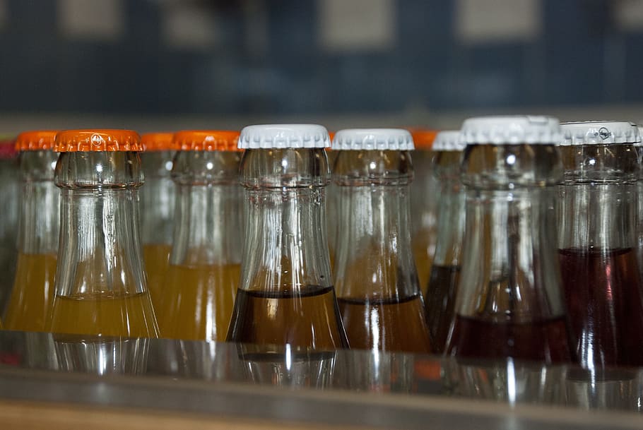 bottles, drink, soft drinks, sodas, orange, caps, restaurant HD wallpaper