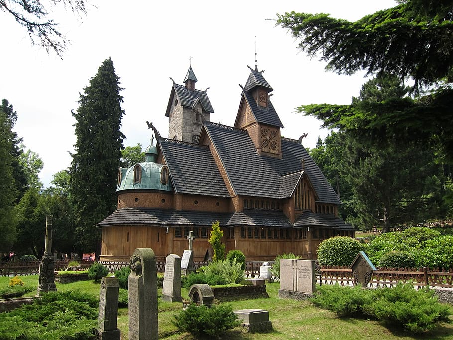 Stave Church, Wang, Karpacz, Poland, stave church wang, woods, HD wallpaper