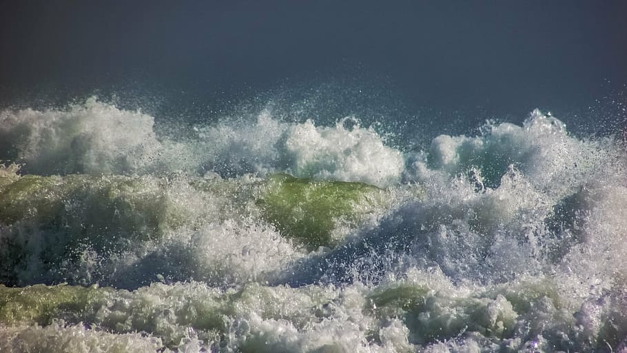 waves, spray, foam, liquid, drops, motion, splash, energy, power HD wallpaper
