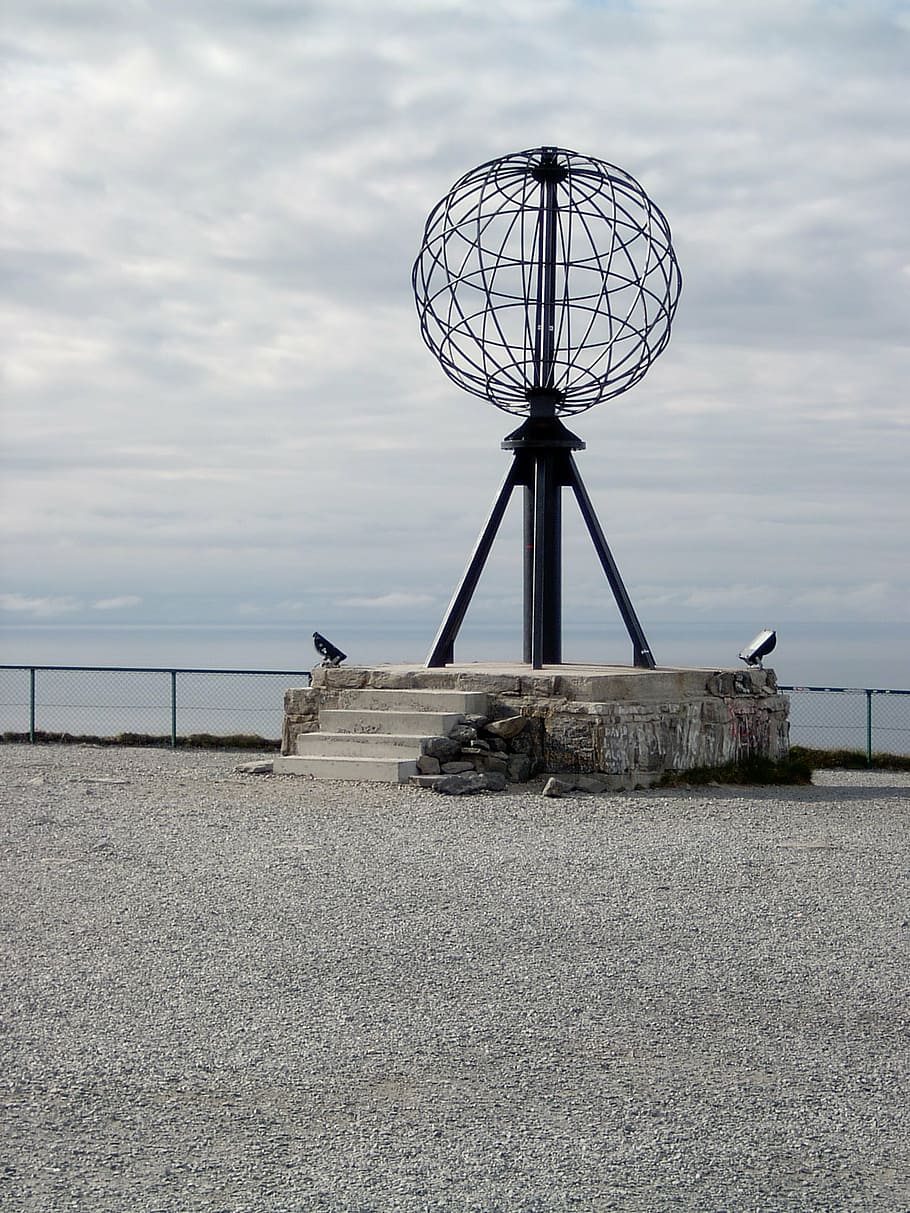 nordkapp, norway, globe, art, sky, cloud - sky, water, sea, HD wallpaper