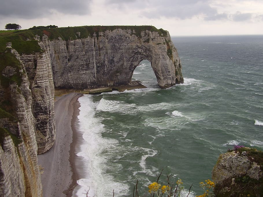 etretat, cliffs, maneporte, sea, rock, water, rock - object HD wallpaper