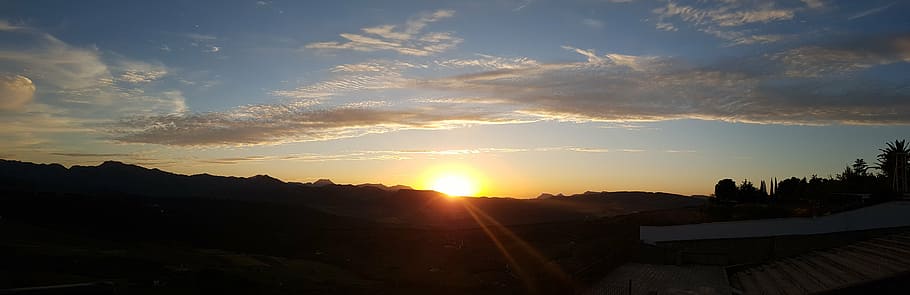round, panoramic, sunset, clouds, sky, rays, make, mountain HD wallpaper