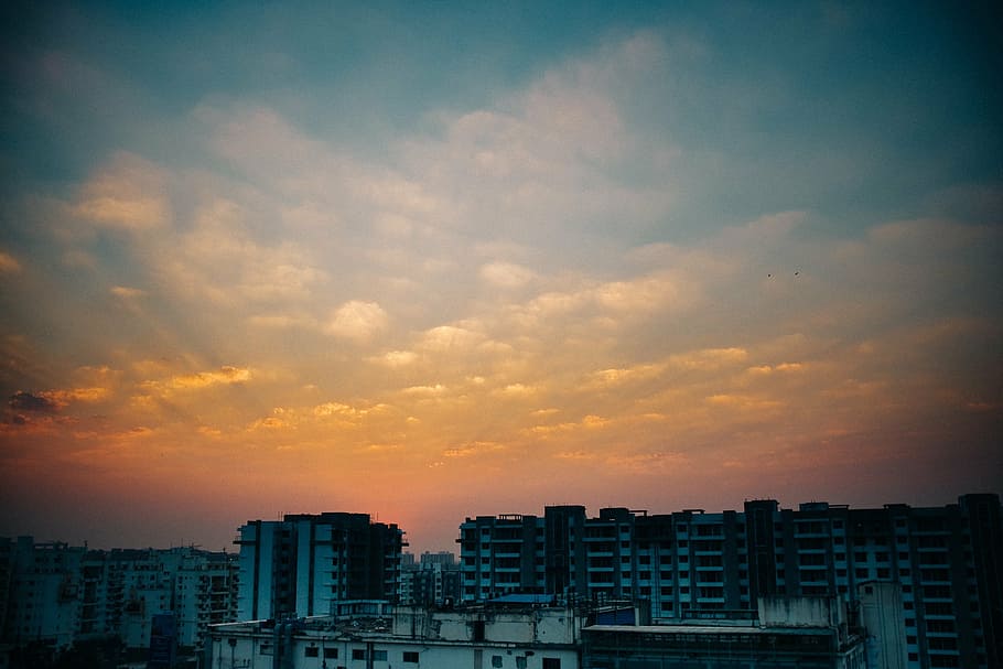 buildings under cloudy sky, high, rise, golden, hour, sunset HD wallpaper