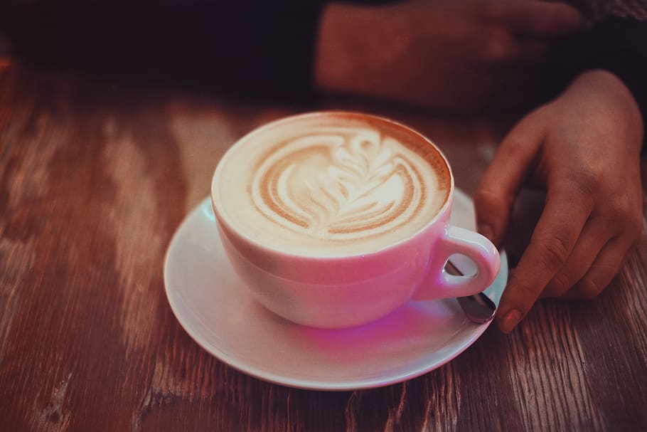 coffee, caffe, late, art, coffeehouse, cup, saucer, spoon, table HD wallpaper
