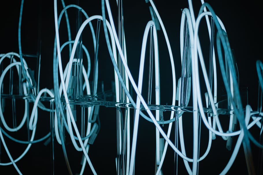 night, wire, light, black background, indoors, no people, technology HD wallpaper