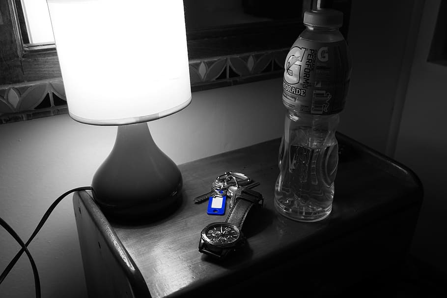 lamp, light, lighting, night, penumbra, indoors, table, bottle HD wallpaper