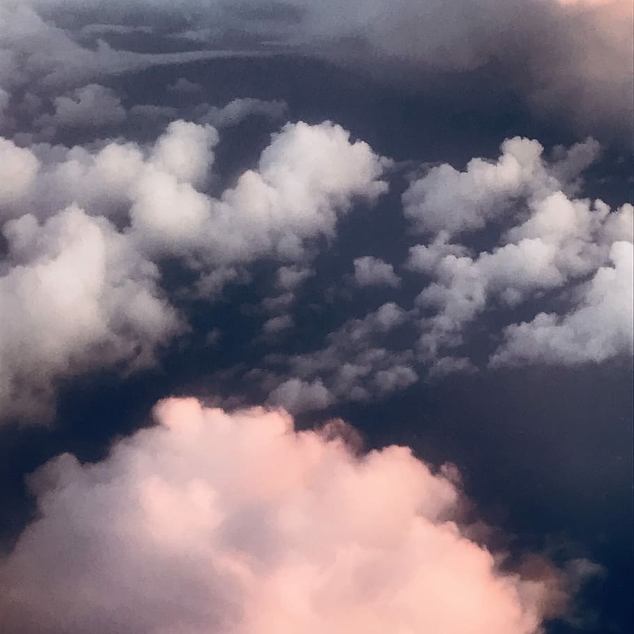 aerial photo of sea of clouds, white clouds, dark, fluffy, sky HD wallpaper