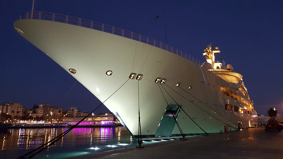 dilbar, superyacht, port vell, barcelona, boat, dock, famous, HD wallpaper