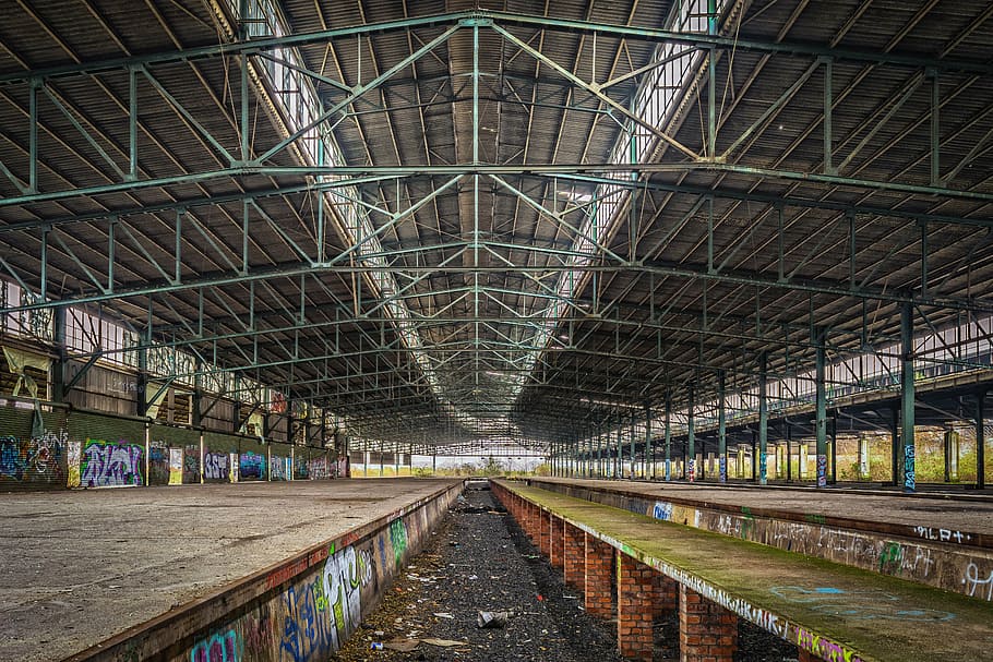 gray metal building, railway station, lost places, platform, pforphoto, HD wallpaper