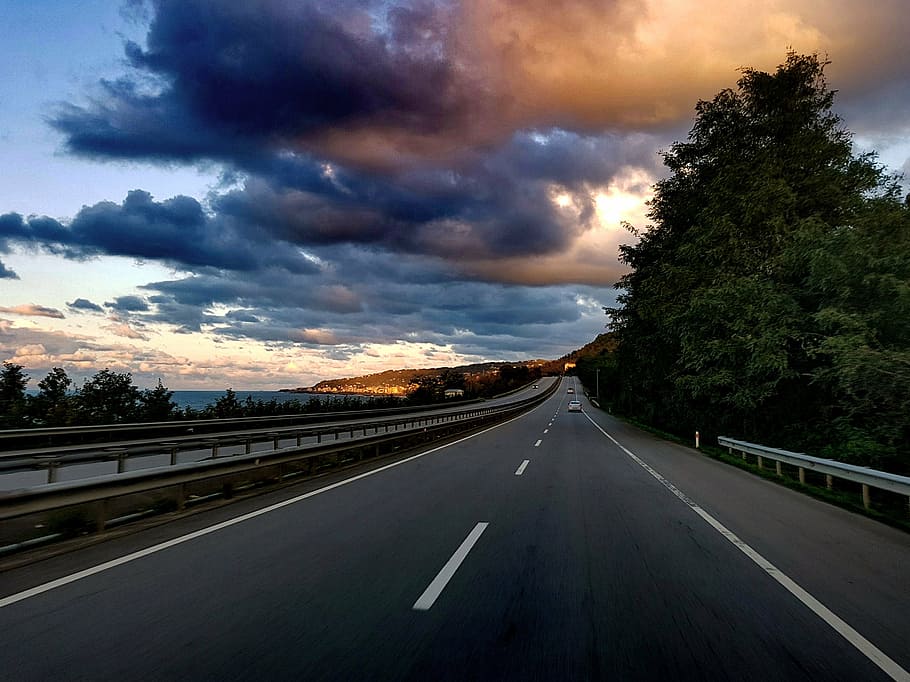 road, cloud, in the evening, cloud - sky, transportation, direction HD wallpaper