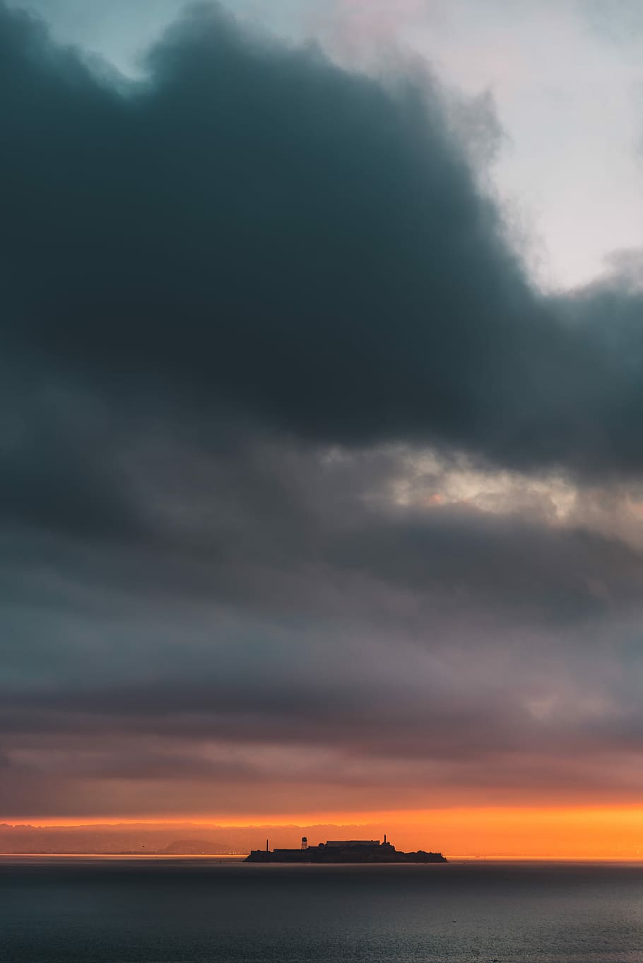 cruiser in ocean, ship sailing during sunset, alcatraz, island HD wallpaper