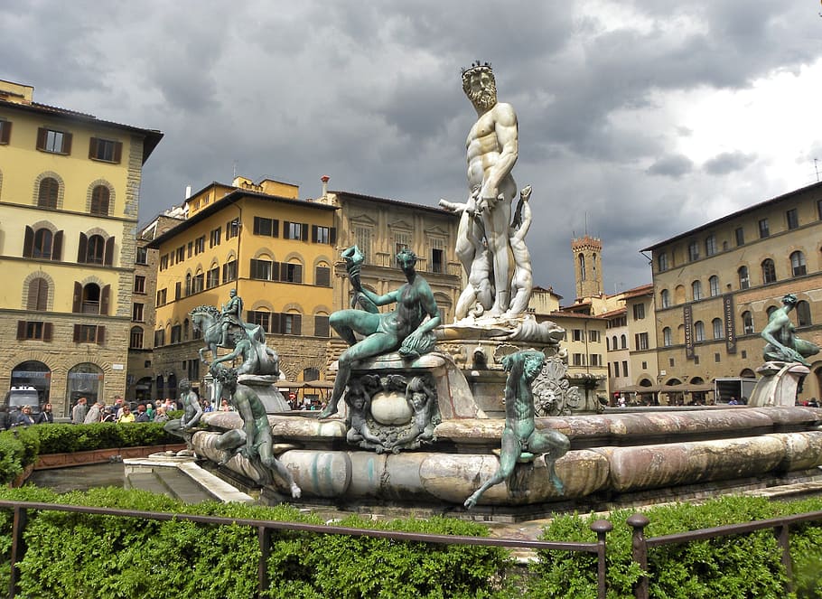 florence, fountain, italy, italian, travel, tuscany, statue, HD wallpaper