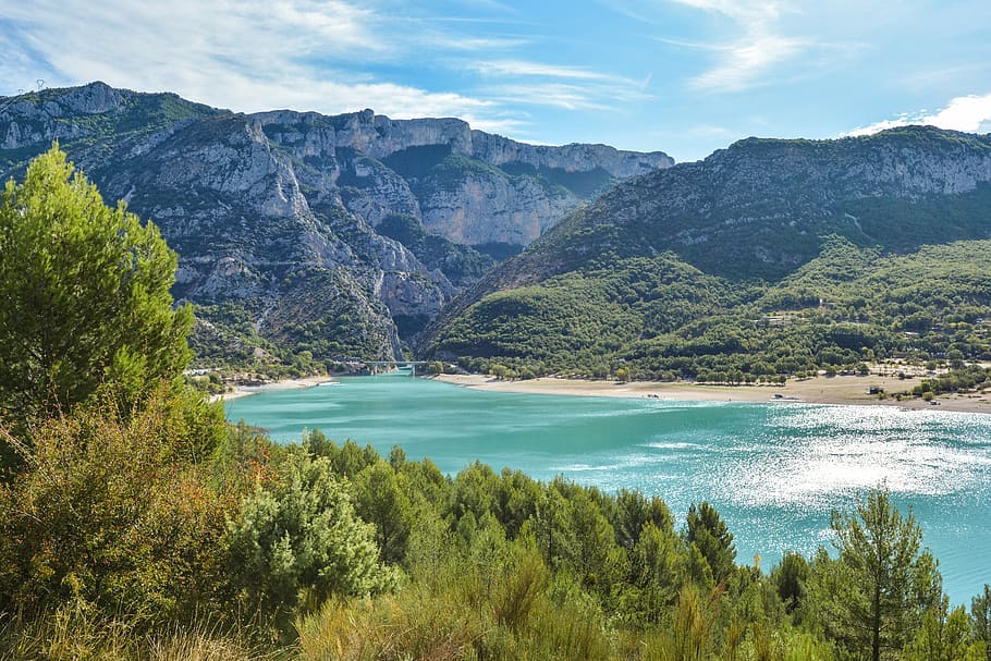 landscape photo of mountain, france, lac de sainte-croix, travel, HD wallpaper
