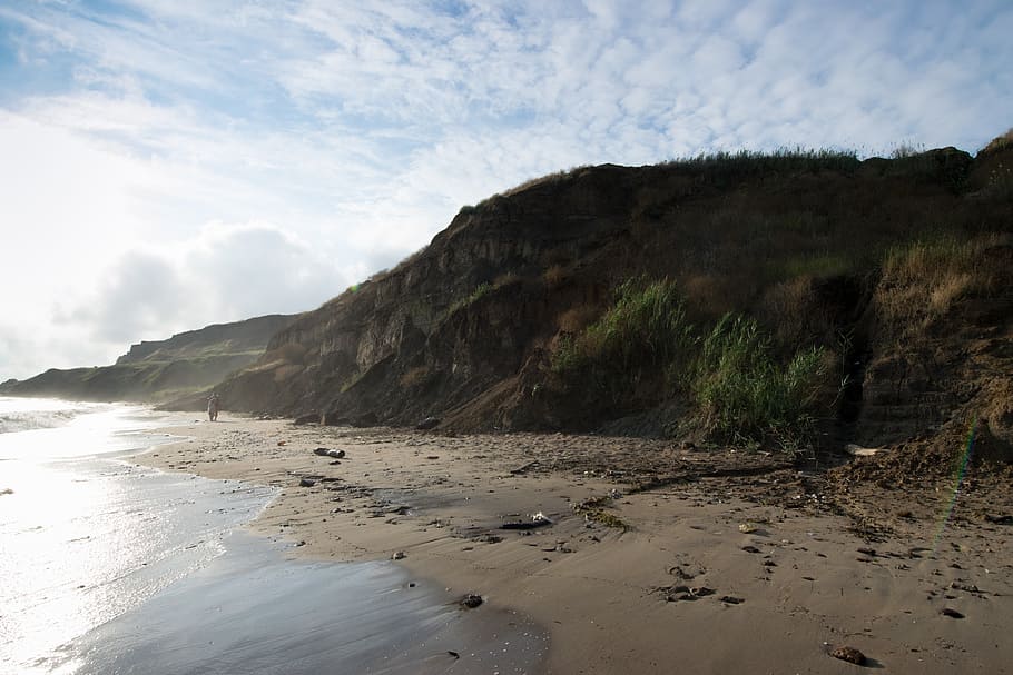 hills, beach, sky, clouds, fun, summer, scene, water, sea, land HD wallpaper