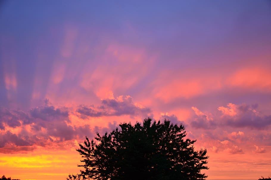 sunset, afterglow, sky, evening sky, abendstimmung, clouds HD wallpaper