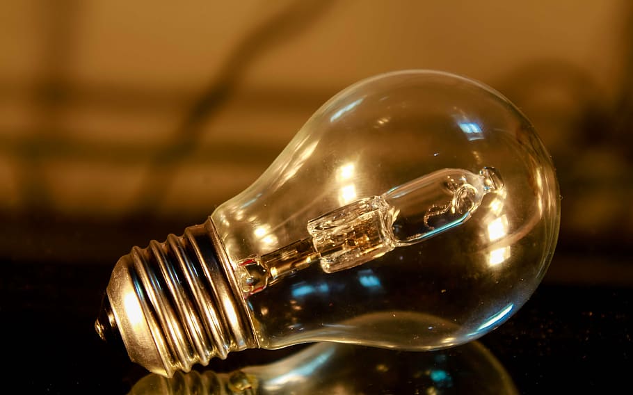 light bulb, blur, dark, night, table, reflection, electricity HD wallpaper