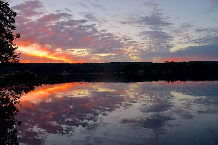 Lake, Sunset, Clouds, Water, sky, landscape, nature, reflection HD wallpaper