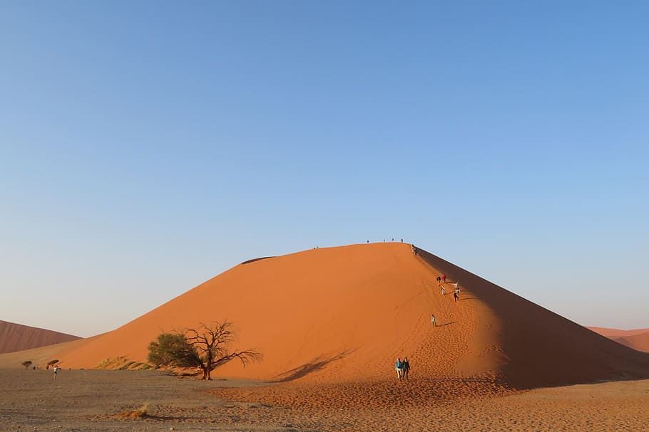dune, 45, namibia, desert, sand, red, landscape, doré, sky, HD wallpaper