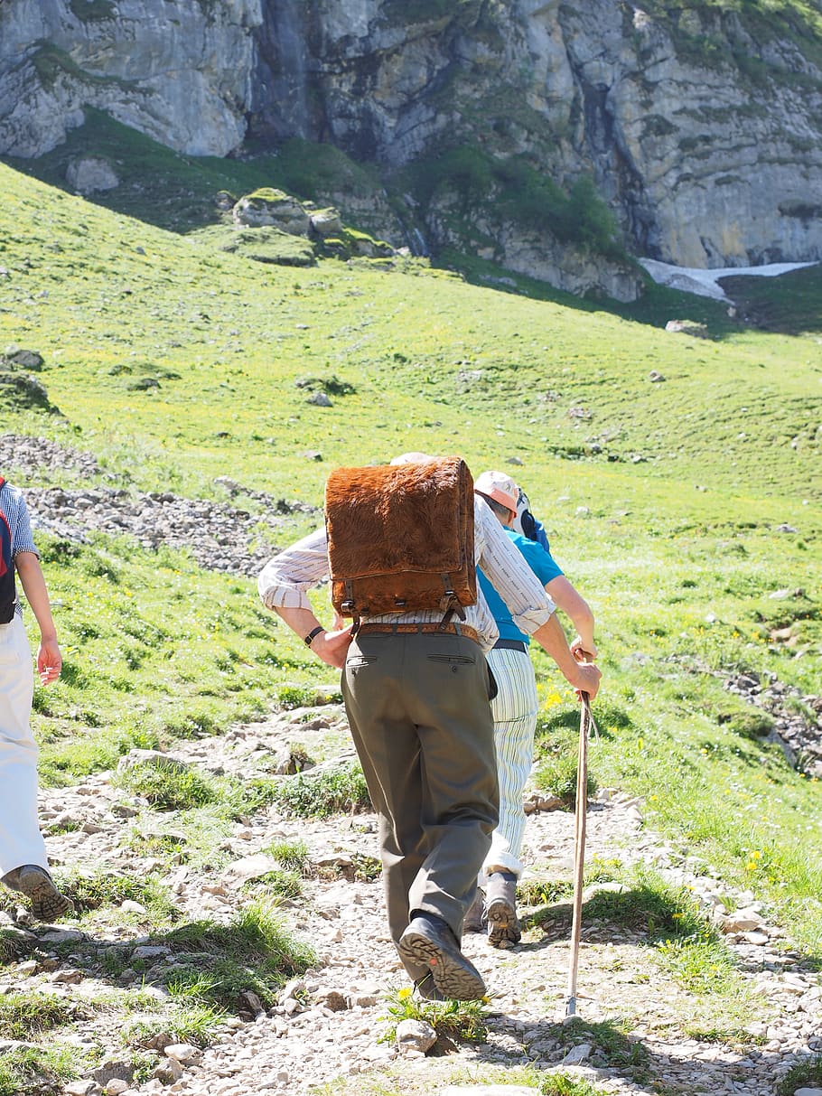 wanderer, backpack, kuhfell, old fashioned, yesterday, packed HD wallpaper