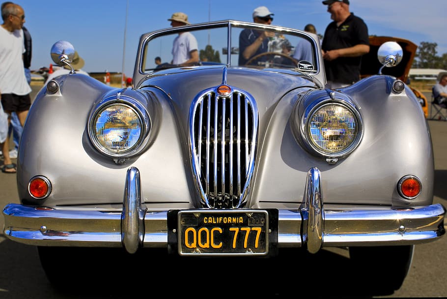 silver car on gray pavement, classic, restored, auto, jaguar HD wallpaper